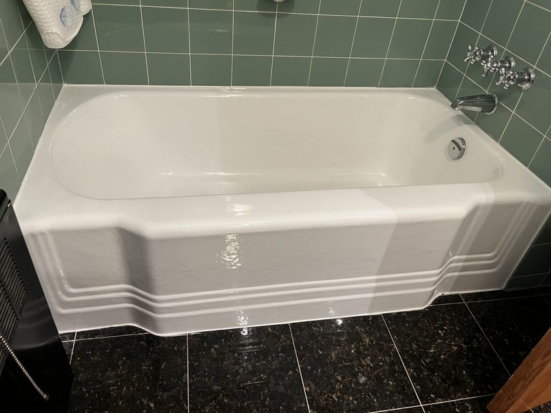 Professionally refinished bathtub in a renovated Calgary bathroom