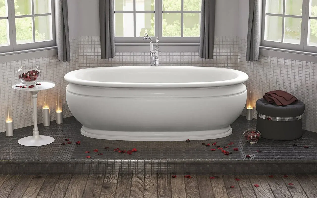 Elegant freestanding bathtub in a luxury bathroom — professional refinishing by Blackstone Tub Refinishers Calgary